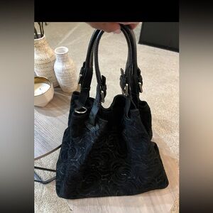 Borse in Pelle Black Embossed Suede Bag